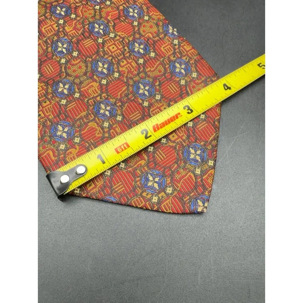 Robert Talbott Best of Class Silk Tie Red Gold Blue Geometric 59in USA Made